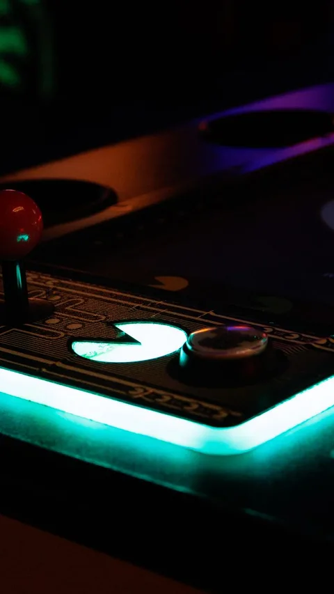 Neon purple arcade joystick controls