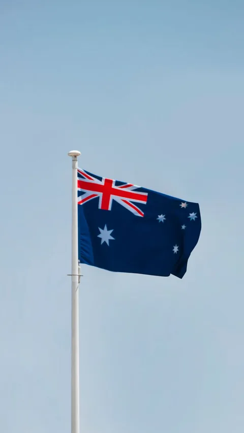 Australian national flag waving gently