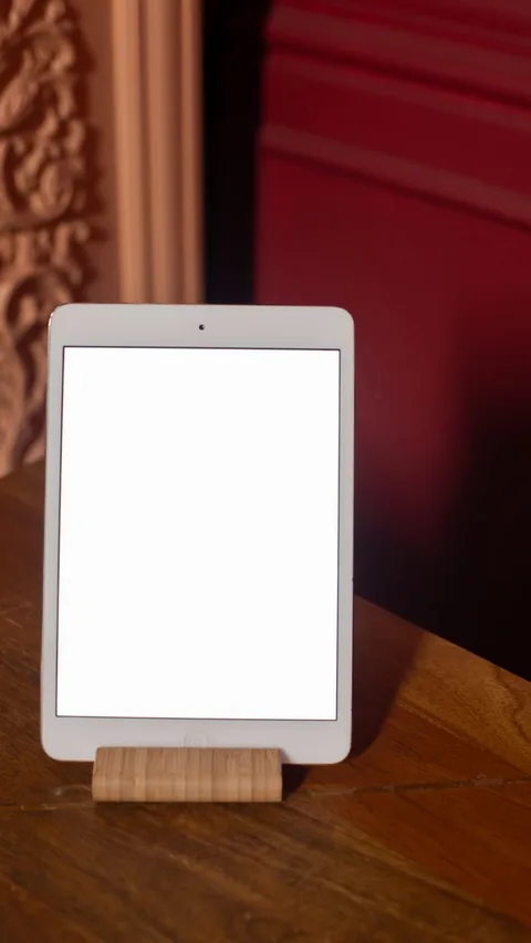 Tablet computer propped up on stand